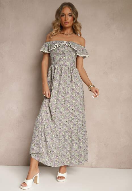 Fioletowa Sukienka z Ozdobnymi Falbankami Folanne