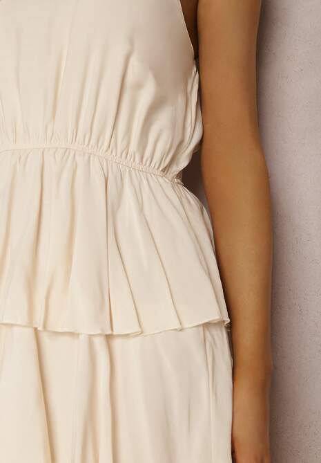 Beżowa Sukienka z Wiskozy Astothee