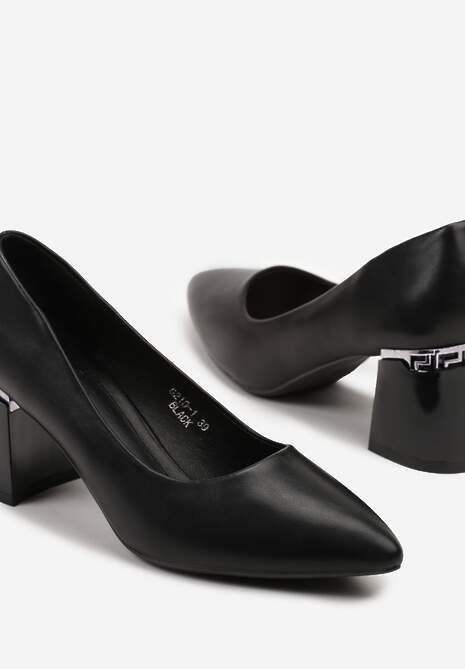 Czarne Minimalistyczne Czółenka na Słupkowym Obcasie ze Szpiczastym Noskiem Niladira