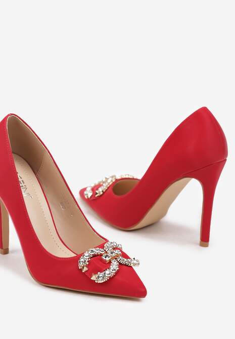 Czerwone Szpilki Ozdobione Klamrą z Cyrkoniami Ettalina
