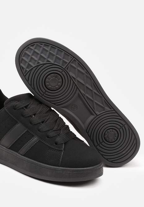 Czarne Sneakersy na Niskiej Platformie z Naszywkami Flordexia