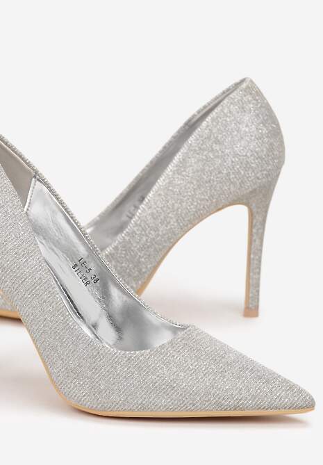 Srebrne Brokatowe Szpilki ze Szpiczastym Noskiem Dazzla