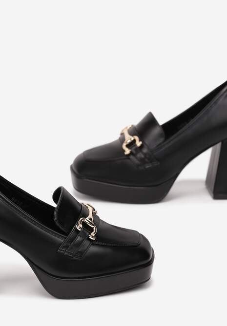 Czarne Czółenka na Słupku z Kwadratowym Noskiem Dirness