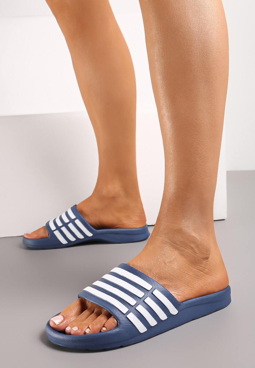 Granatowo-Białe Klapki Basenowe z Szerokim Ozdobnym Paskiem Jutteria