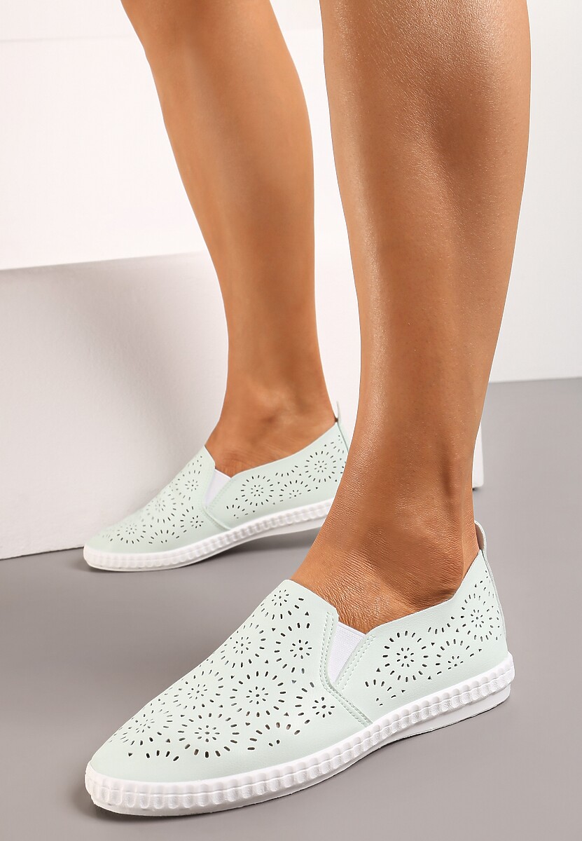 Jasnozielone Tenisówki przed Kostkę z Ażurową Cholewką Giasha