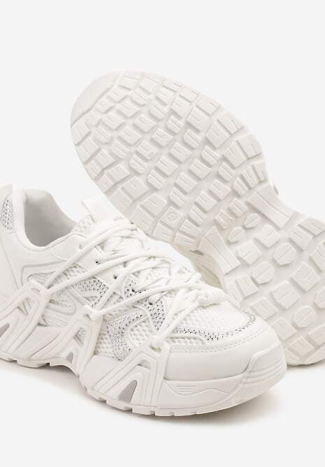 Białe Sneakersy na Platformie z Cyrkoniami i Geometrycznym Wzorem Lavivione
