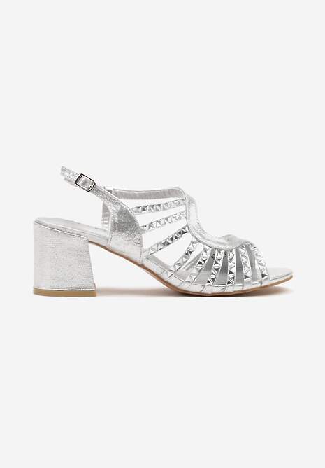 Srebrne Sandały na Słupku z Cyrkoniowymi Paskami Asvivis