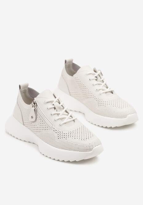 Białe Sneakersy Skórzane Ozdobione Suwakiem Ivelami