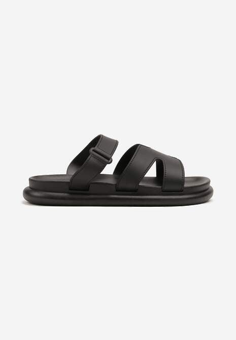 Czarne Klapki Ozdobione Wycięciami Belvisa