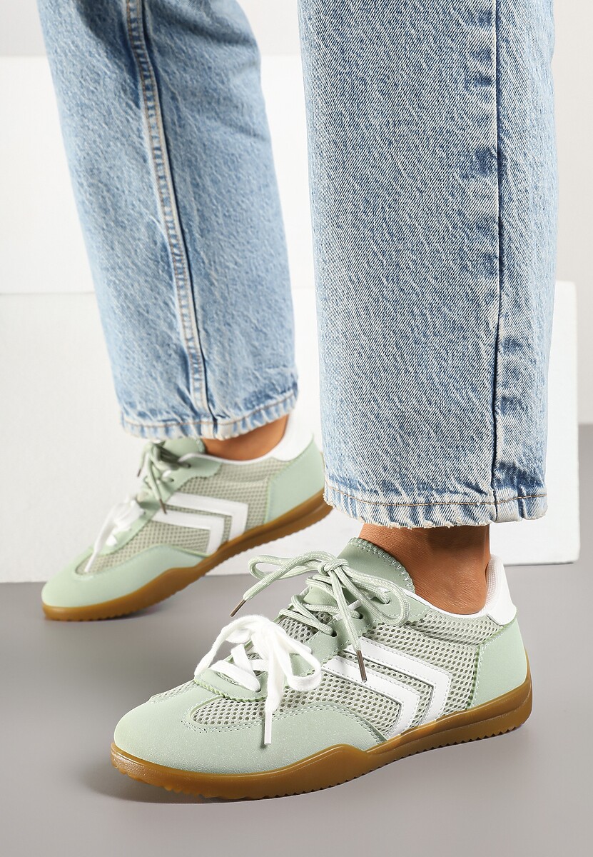 Jasnozielone Sneakersy w Stylu Tenisówek Ozdobione Geometrycznym Wzorem Teloriella