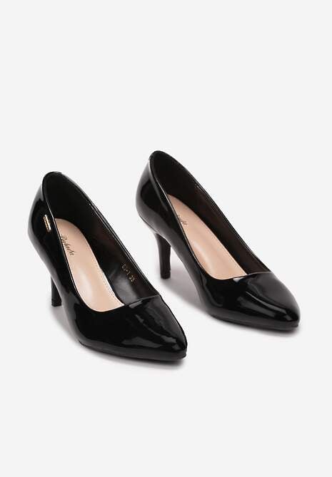 Czarne Szpilki z Noskiem w Kształcie Migdałka Lakierowane Namania