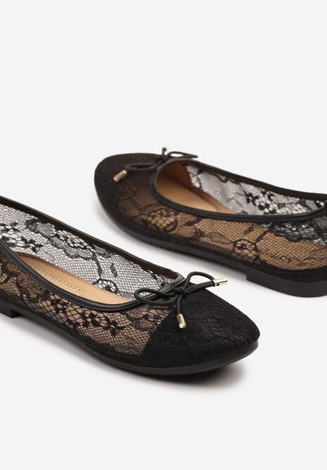 Czarne Balerinki z Koronkową Cholewką i Kokardą Ulidisa