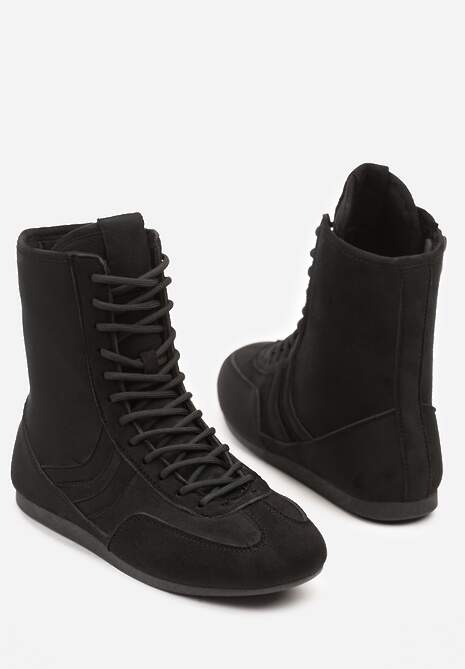 Czarne Bokserskie Sneakersy ze Sznurowaną Cholewką Harville