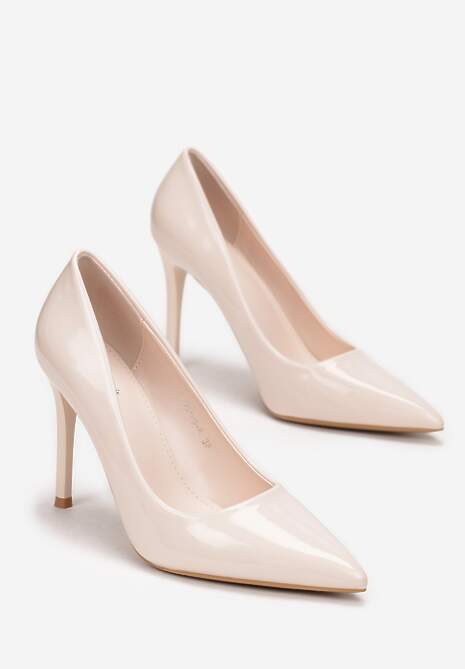 Jasnobeżowe Szpilki Lakierowane ze Szpiczastym Noskiem Adaira