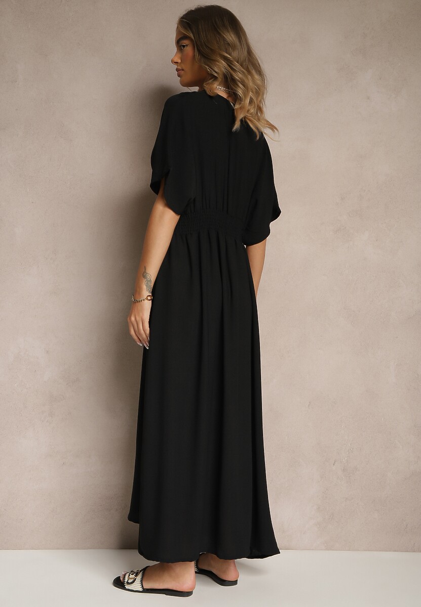 Czarna Sukienka z Bawełną i Marszczoną Górą Filaviela