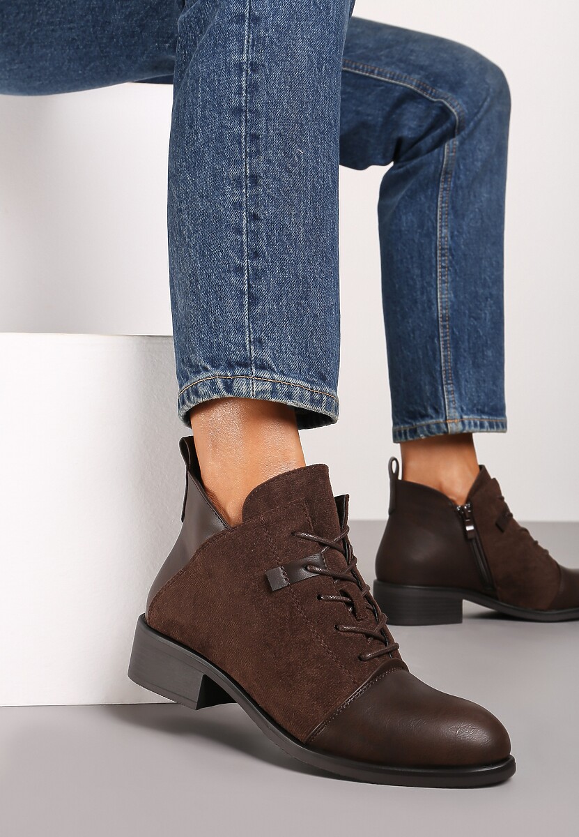 Zielone Sznurowane Botki na Płaskiej Podeszwie Ozdobione Rivianne