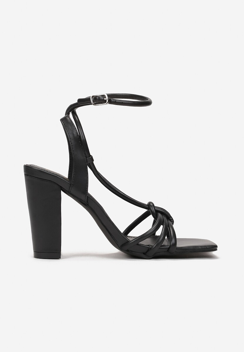Czarne Sandały z Kwadratowym Noskiem i Supełkiem na Słupku Shecin