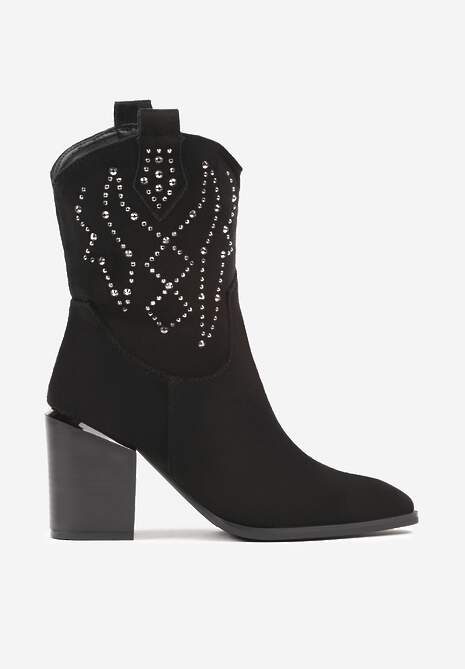 Czarne Botki na Słupku w Stylu Kowbojek Irilianne