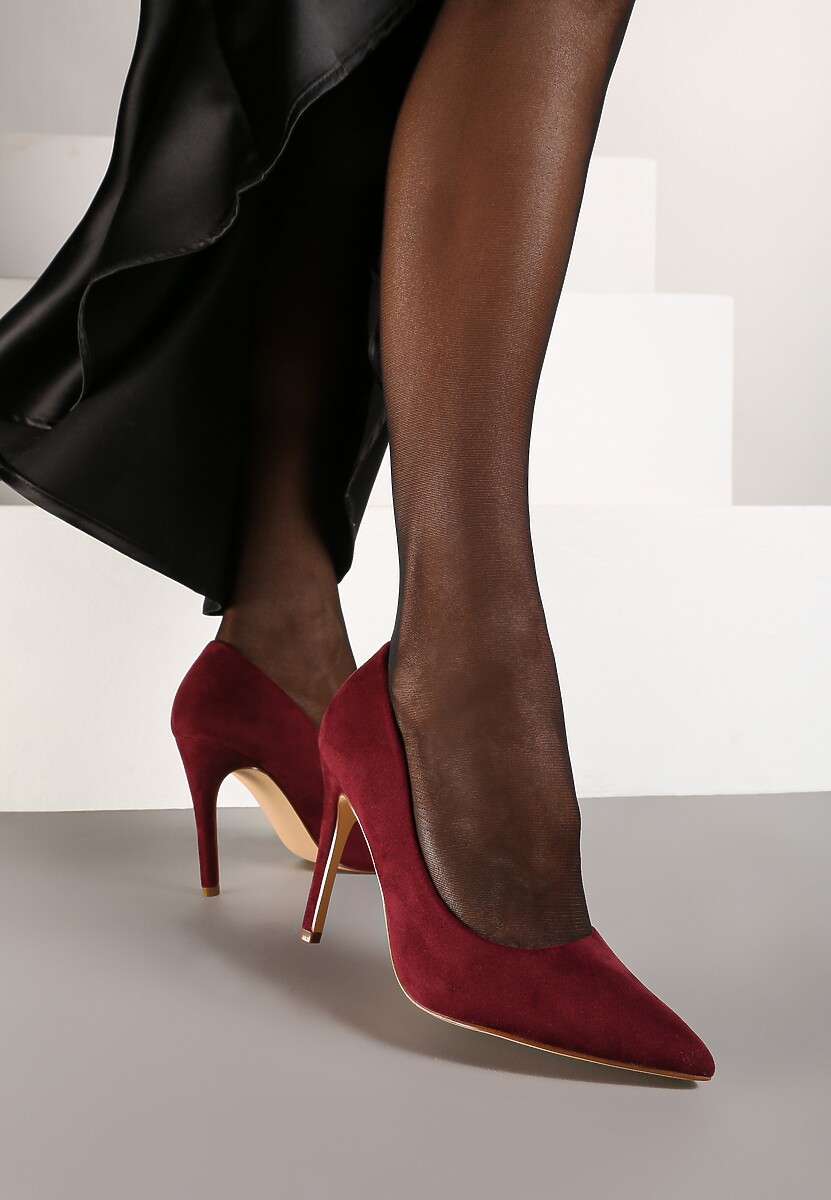 Bordowe Szpilki Vices z Wkładką ze Skóry Naturalnej Innatia