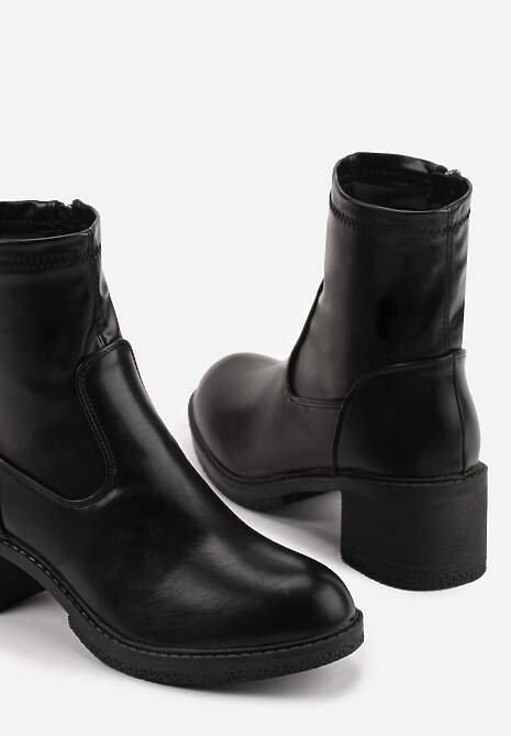 Czarne Botki do Kostki Vices na Klocku z Dopasowaną Cholewką Alavitta