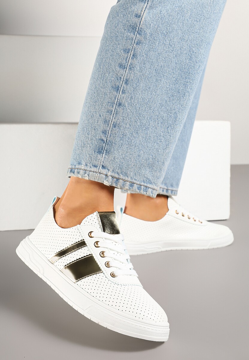 Złoto-Białe Tenisówki Ozdobione Paskami Meloti