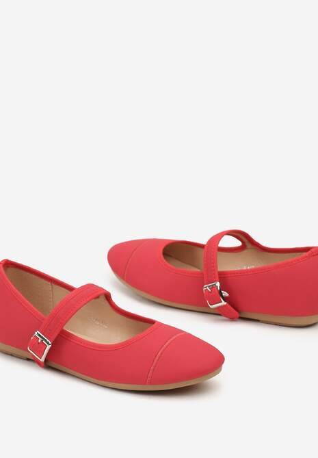 Czerwone Basicowe Balerinki Zdobione Paskiem i Klamerką Avathina