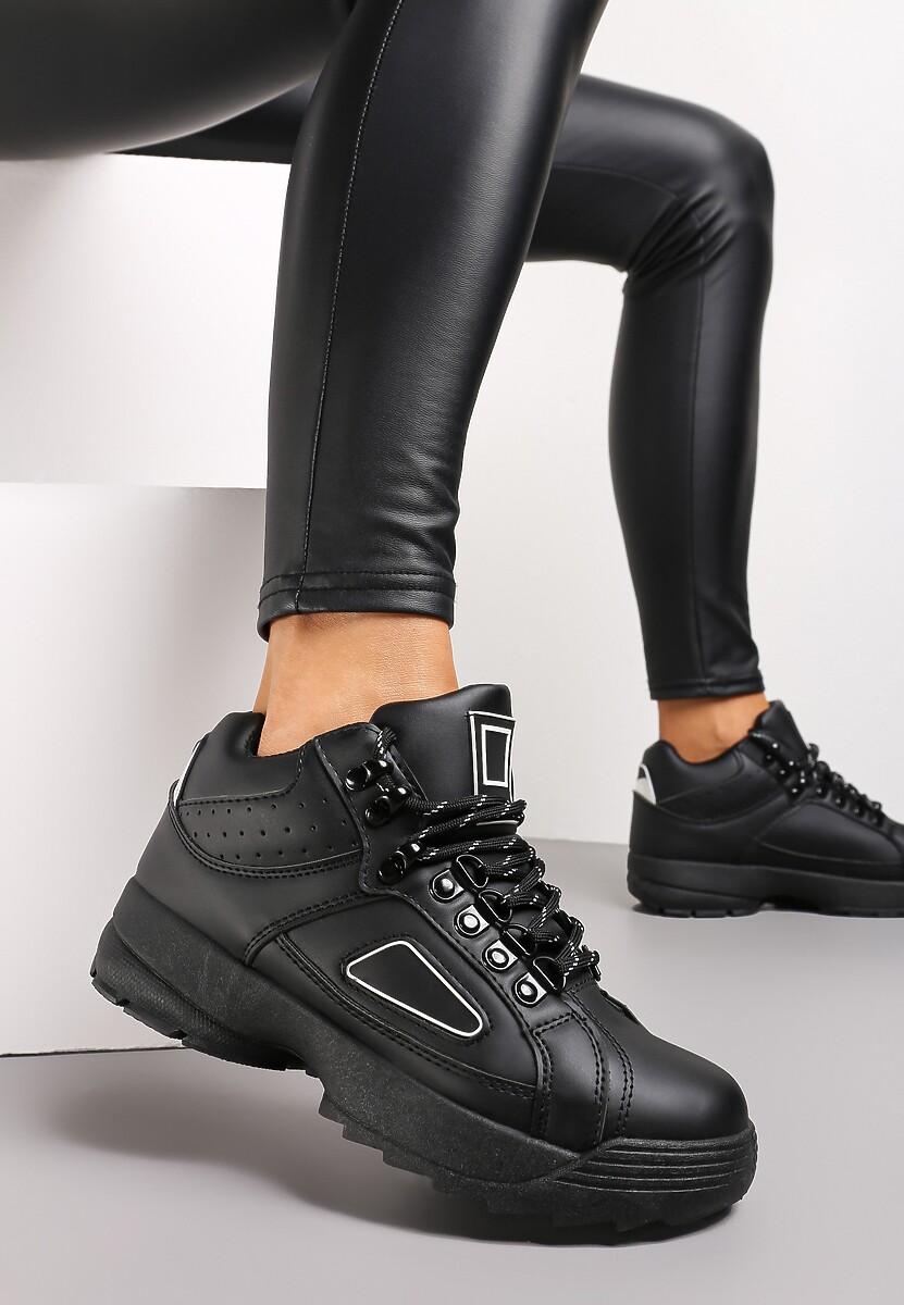 Czarne Sneakersy na Grubej Podeszwie z Przeszyciami Junali