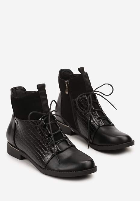 Czarne Botki Vices w Stylu Trzewików z Motywem Skóry Krokodyla Alirriva
