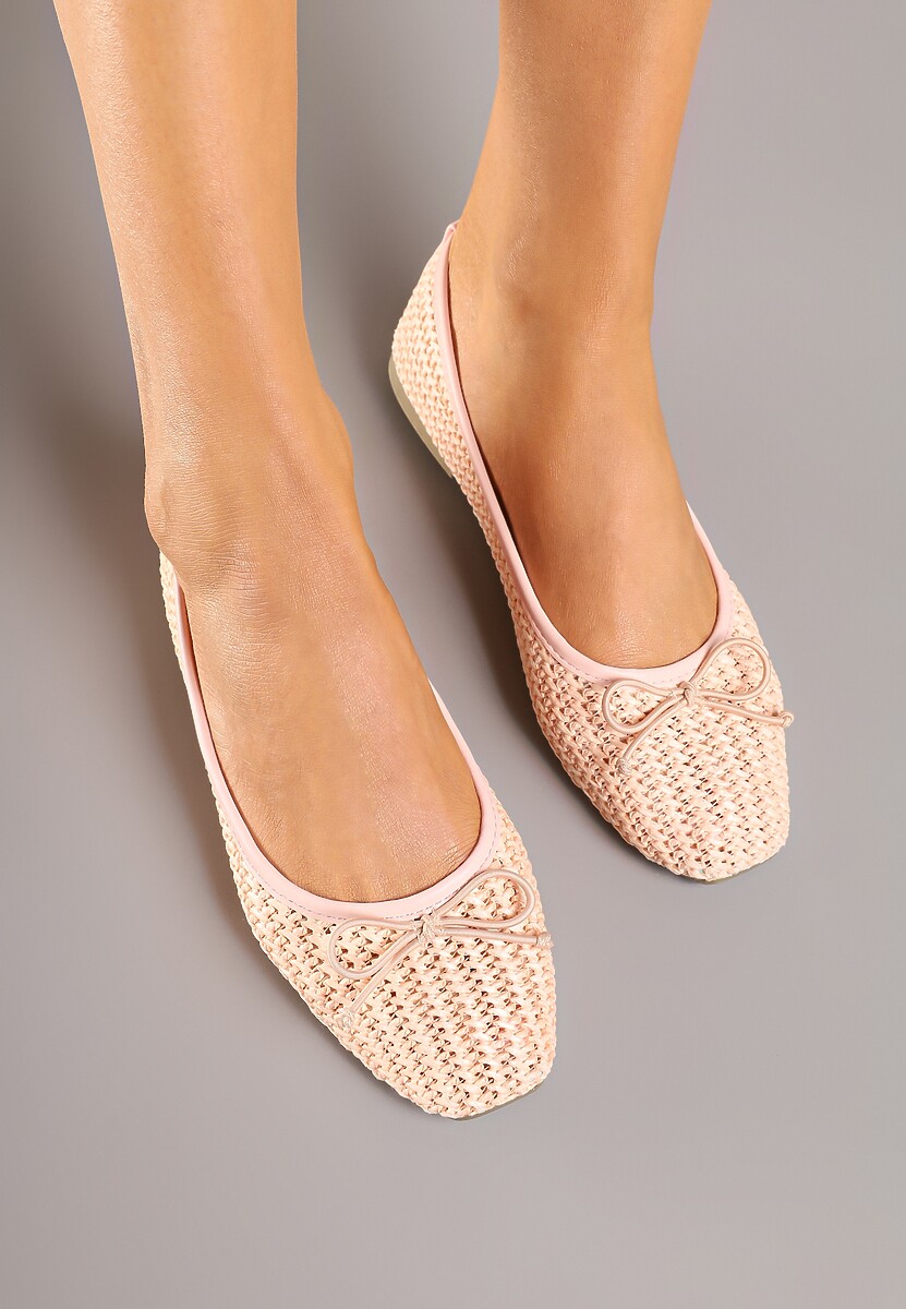 Jasnoróżowe Plecione Balerinki z Ozdobną Kokardką Koriappe