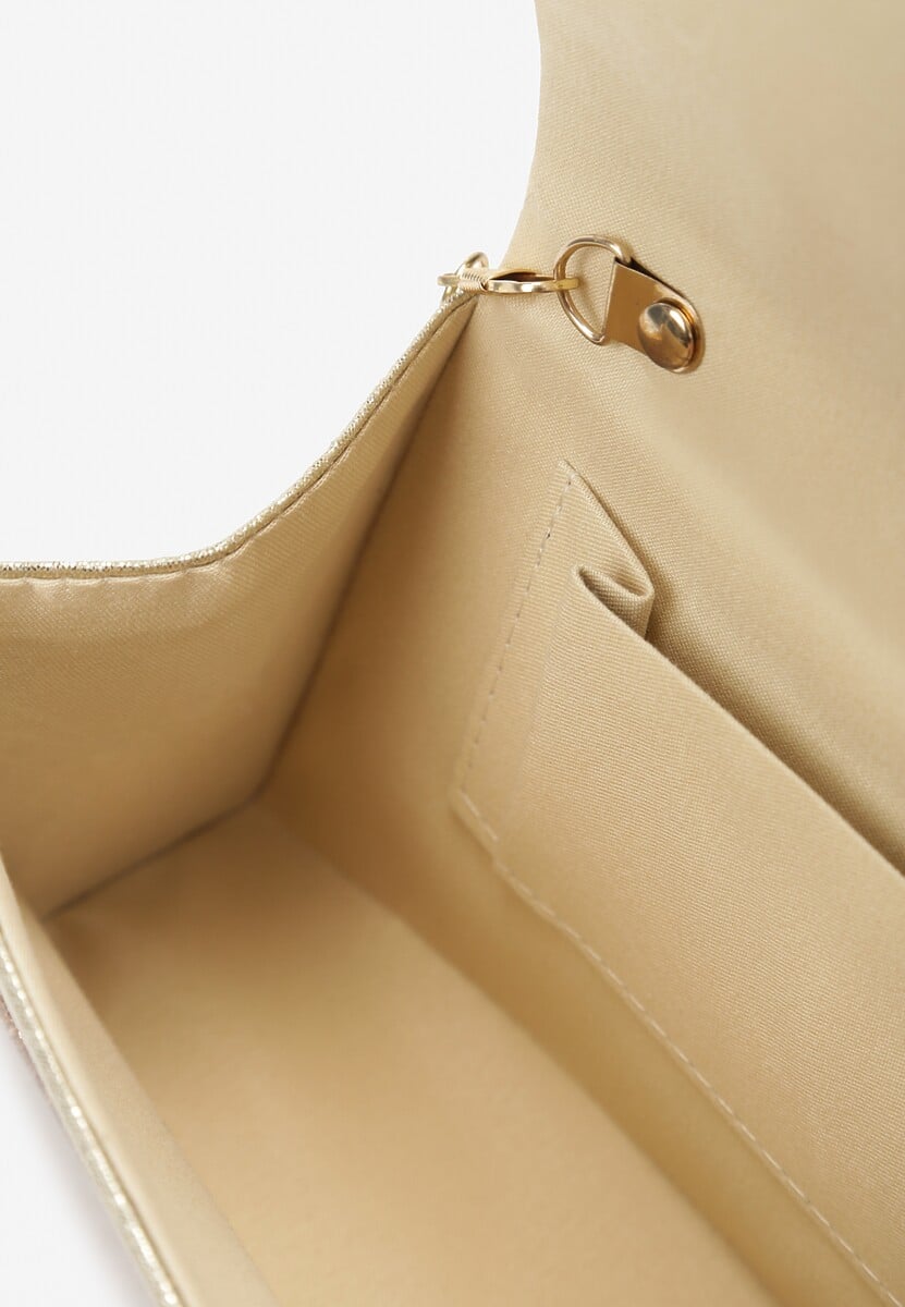 Złota Połyskująca Torebka w Cyrkonie z Rączką Klesja