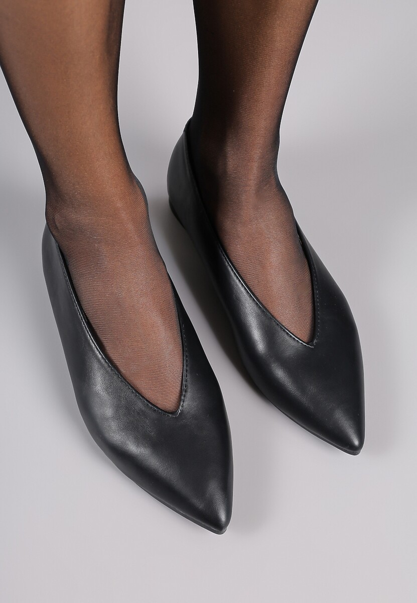 Czarne Balerinki Vices z Wkładką ze Skóry Naturalnej w Klasycznym Stylu Nalivee