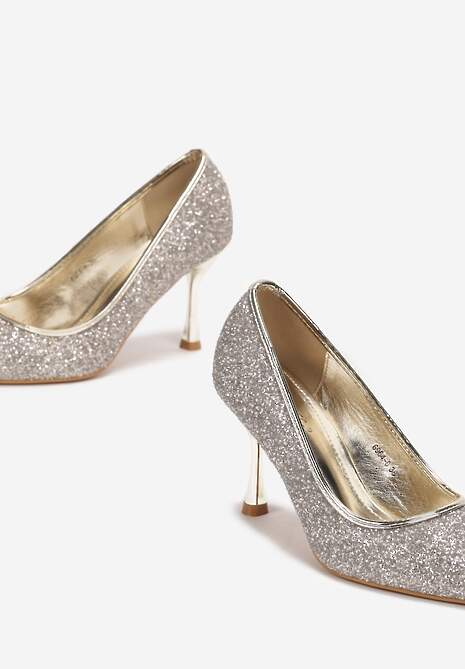 Złote Brokatowe Szpilki ze Szpiczastym Noskiem Domazina