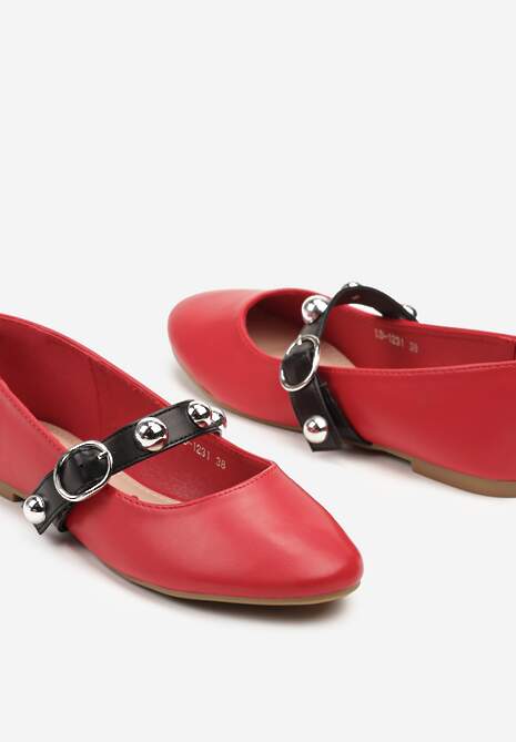 Czerwone Balerinki z Paskiem ze Sprzączką Xinnalia