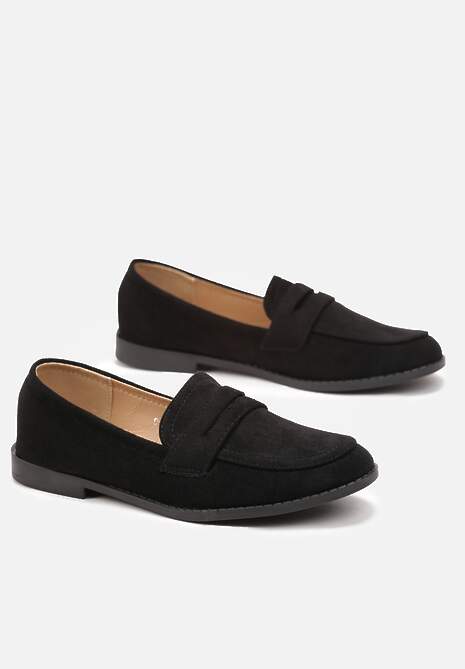 Czarne Klasyczne Mokasyny z Imitacji Zamszu Behmilla