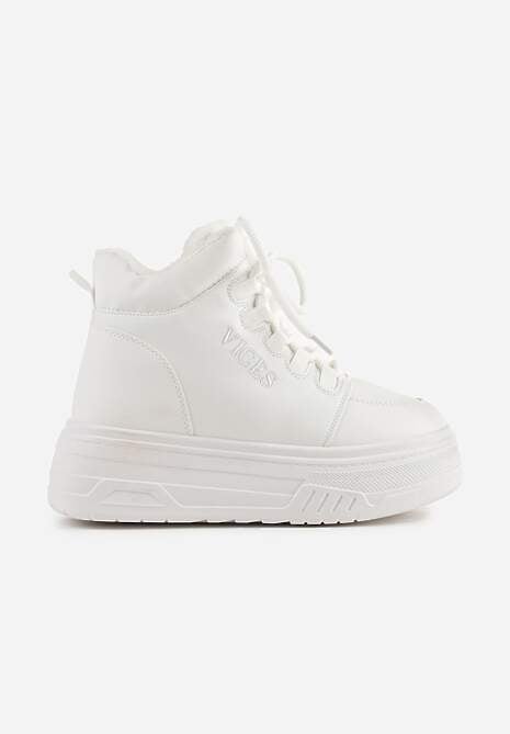 Białe Sneakersy na Grubej Podeszwie Mocno Ocieplane Futrem Leavinael