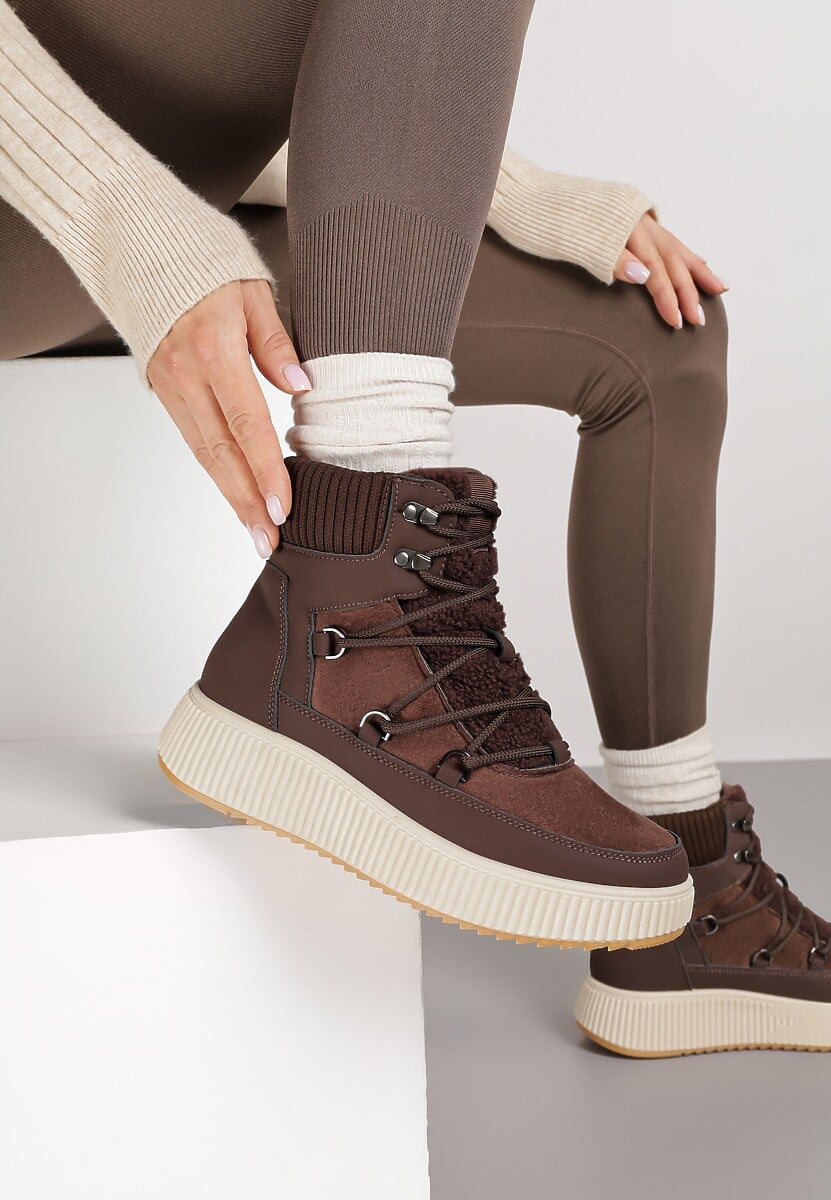 Brązowe Śniegowce Trapery Vices na Platformie z Tłoczeniem Gelarda