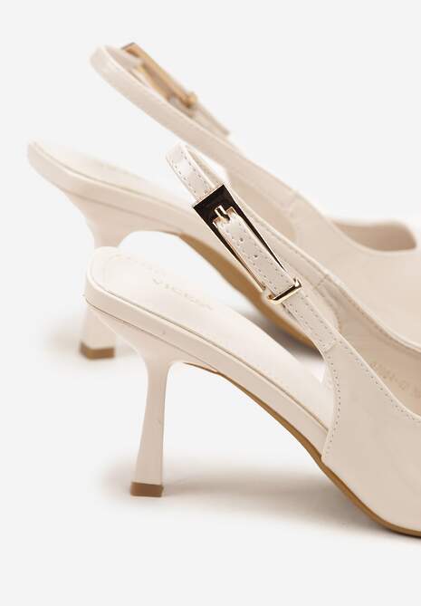 Beżowe Sandały Lakierowane na Szpilce Vices Typu Slingback Tilazea