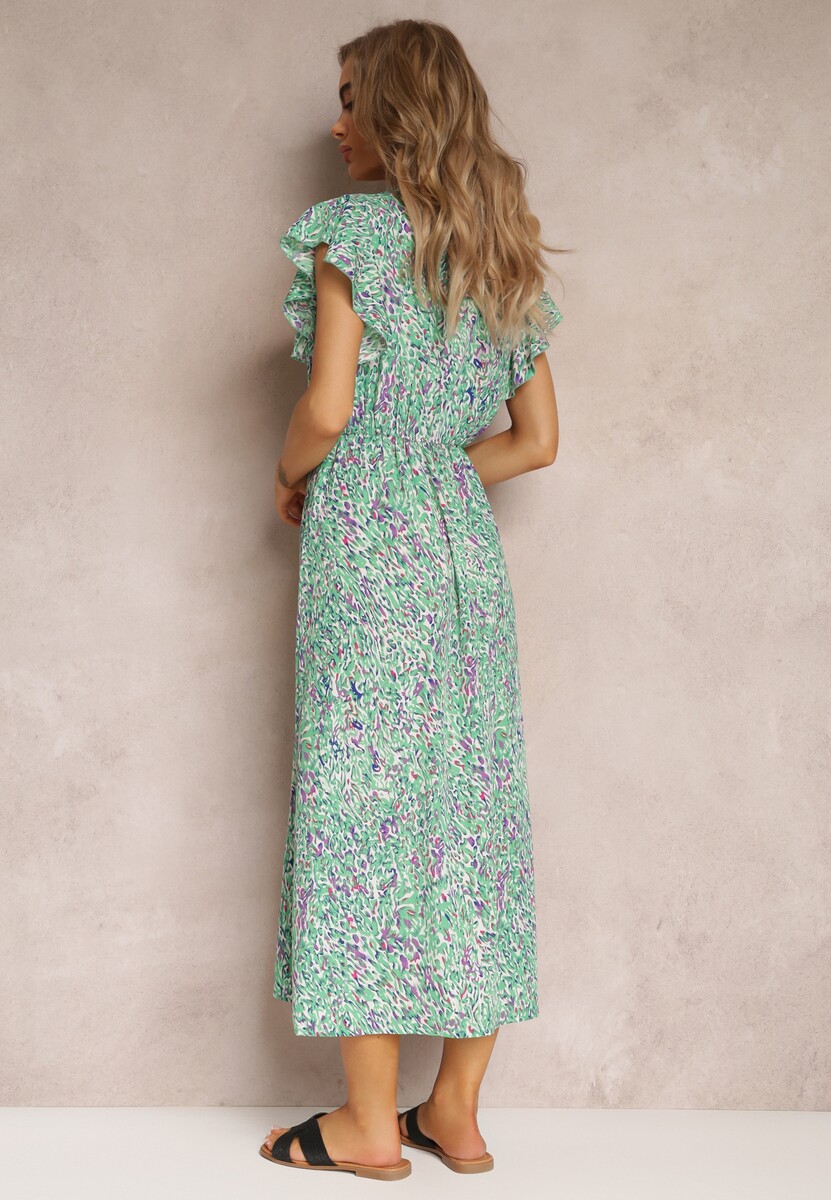 Zielona Sukienka Maxi z Błyszczącą Nitką i Gumką w Talii Phike