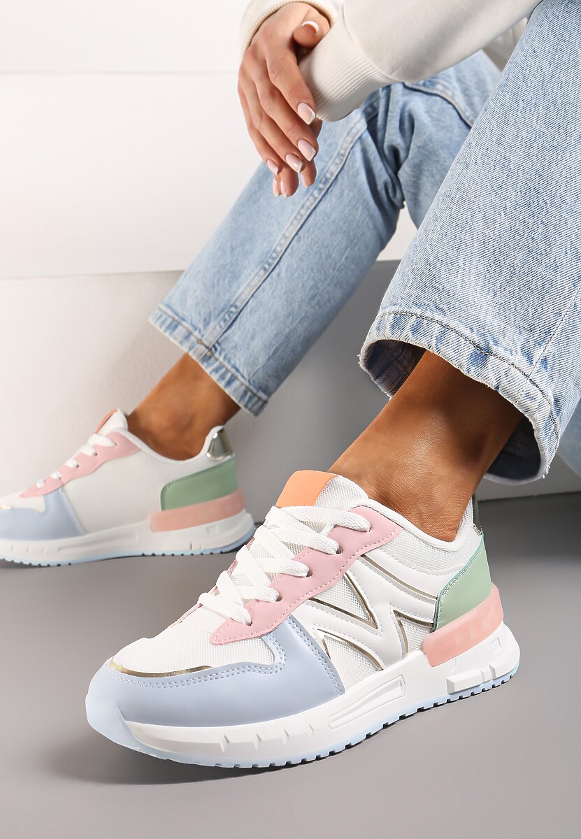 Biało-Niebieskie Sneakersy z Klasycznym Sznurowaniem i Wstawkami z Siateczki Veloraa