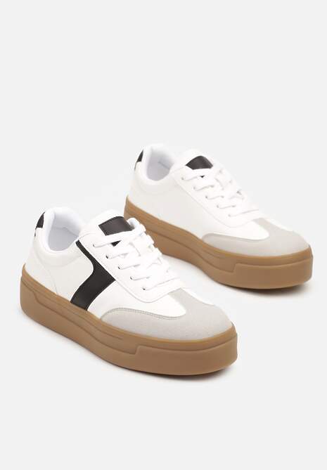 Biało-Czarne Sneakersy na Grubej Podeszwie w Stylu Kultowych Tenisówek Hanelith