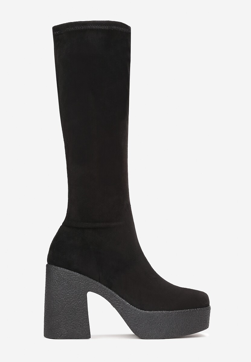 Czarne Kozaki na Platformie i Słupku Muzhgan