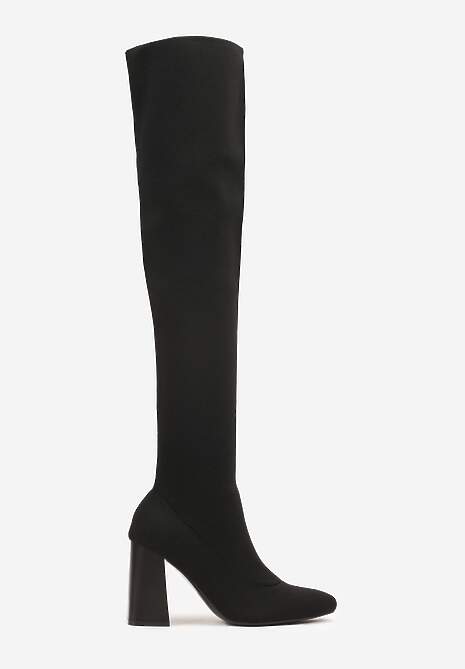 Czarne Kozaki Vices za Kolano na Słupku ze Skarpetkową Cholewką Neliannea