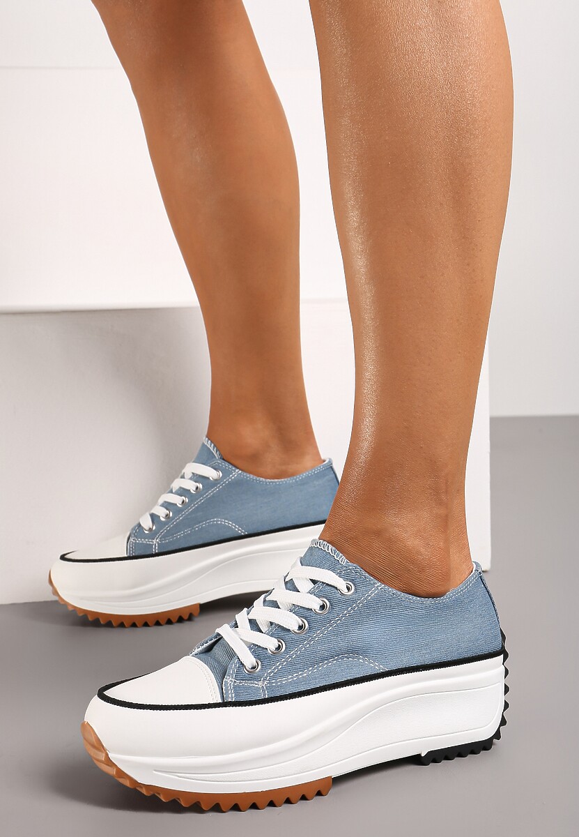 Niebieskie Sznurowane Trampki do Kostki na Platformie Nestaso