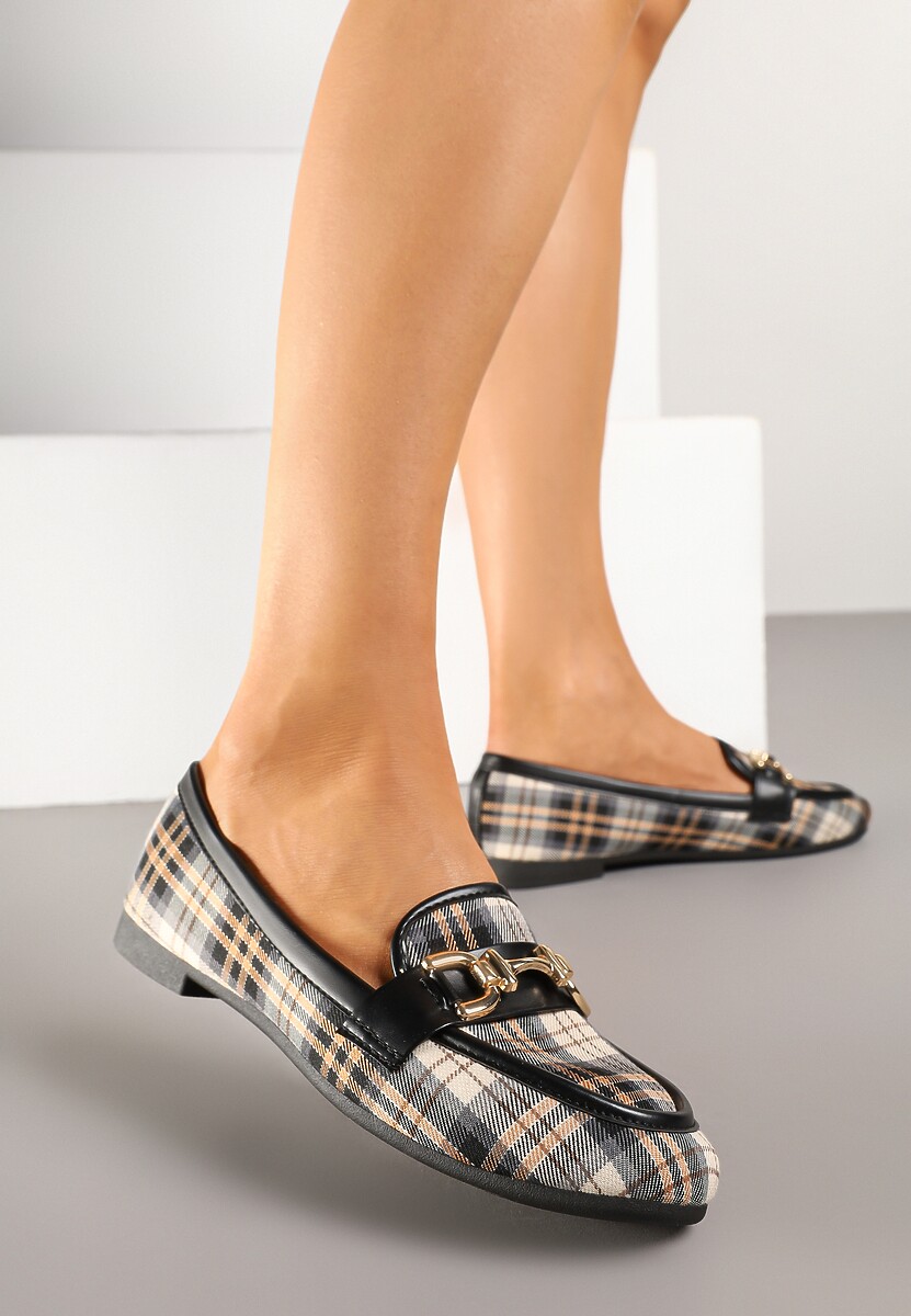 Czarne Mokasyny z Tweedu z Metaliczną Ozdobą Sollia