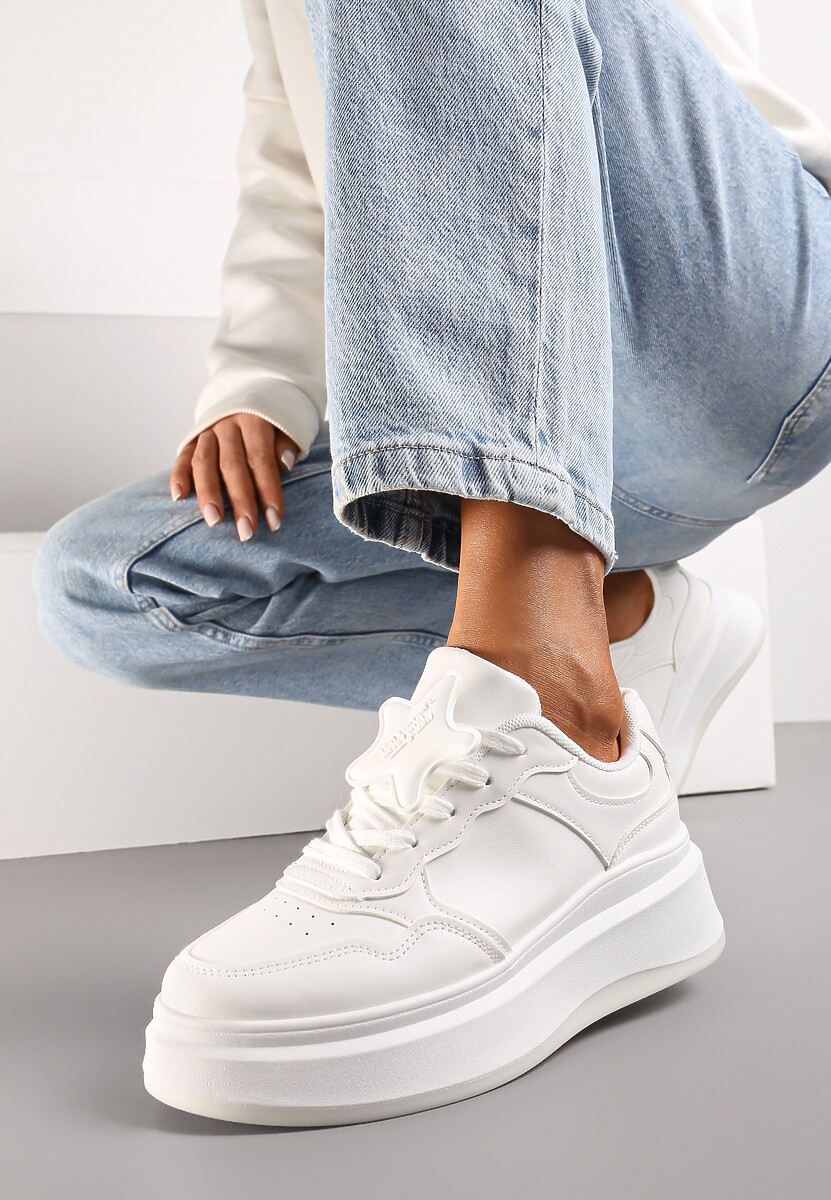 Białe Sneakersy na Platformie z Odpinaną Gwiazdką Ekaria