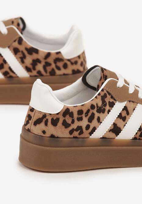 Panterkowe Sneakersy na Kauczukowej Podeszwie Ozdobione Paskami Nilimea