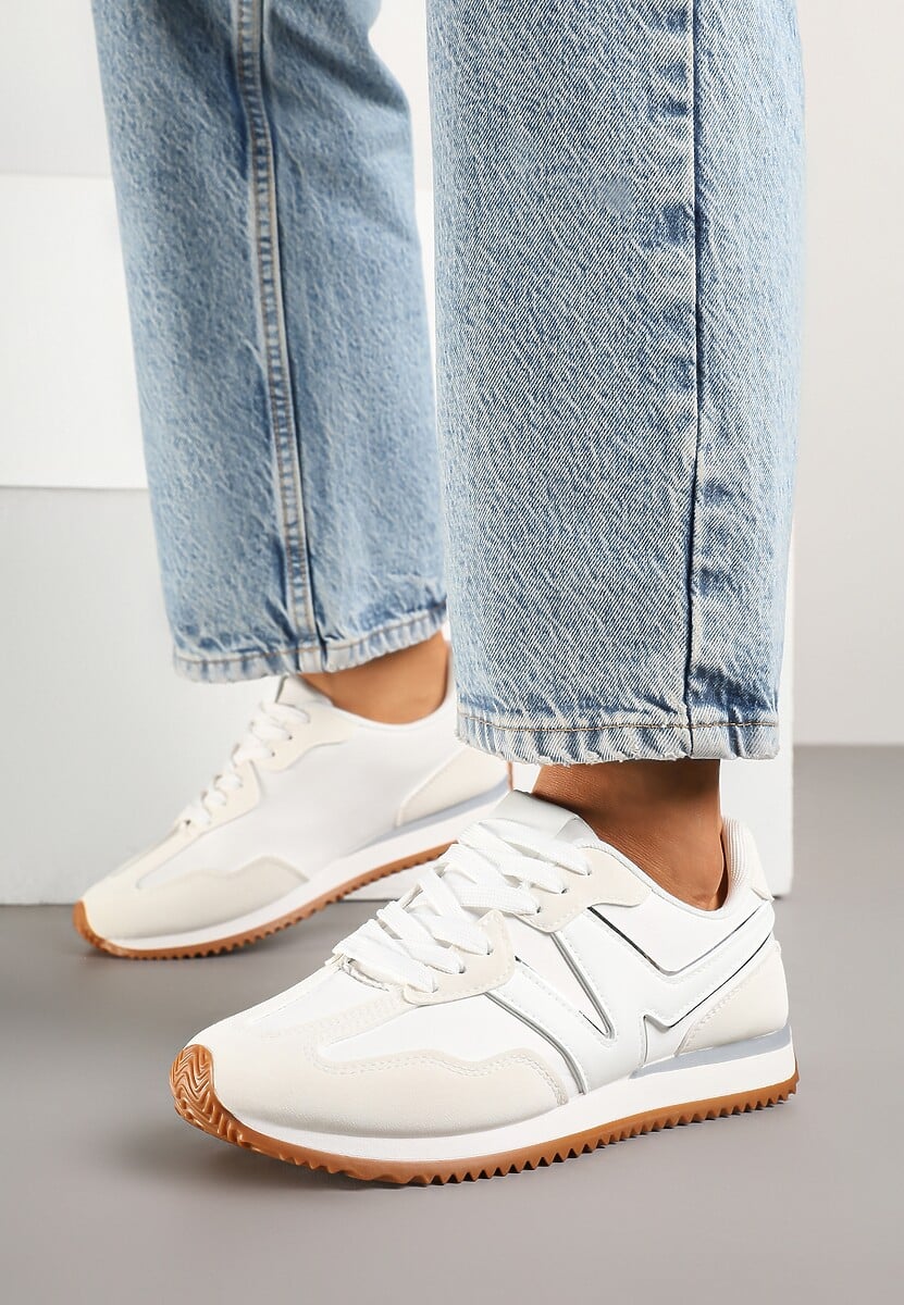 Białe Sneakersy z Geometrycznym Wzorem i Metaliczną Wstawką Zolio