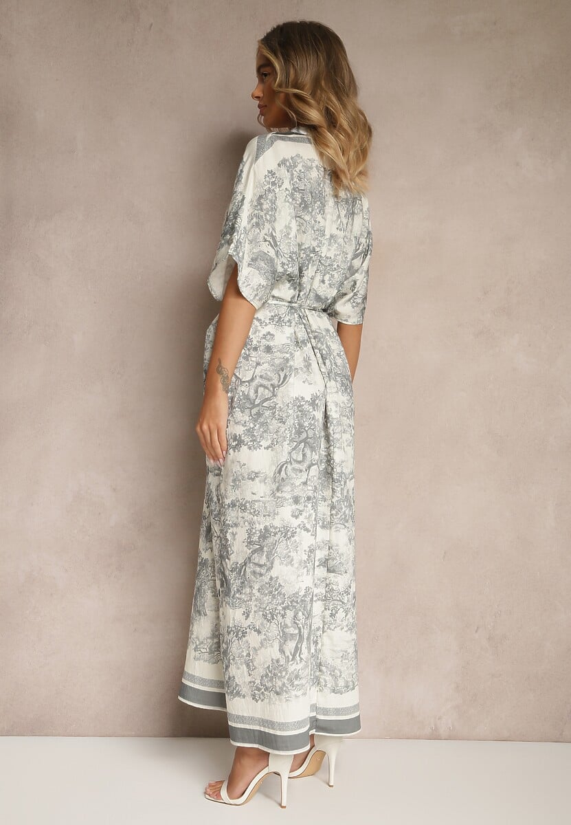 Szara Sukienka Oversize z Wiskozą i Abstrakcyjnym Motywem Lunisana