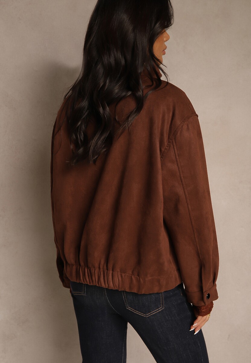 Brązowa Zasuwana Kurtka Bomberka w Stylistyce Y2K Zenora