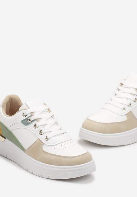 Biało-Beżowe Sneakersy z Metaliczną Wstawką na Podeszwie Giacobbe